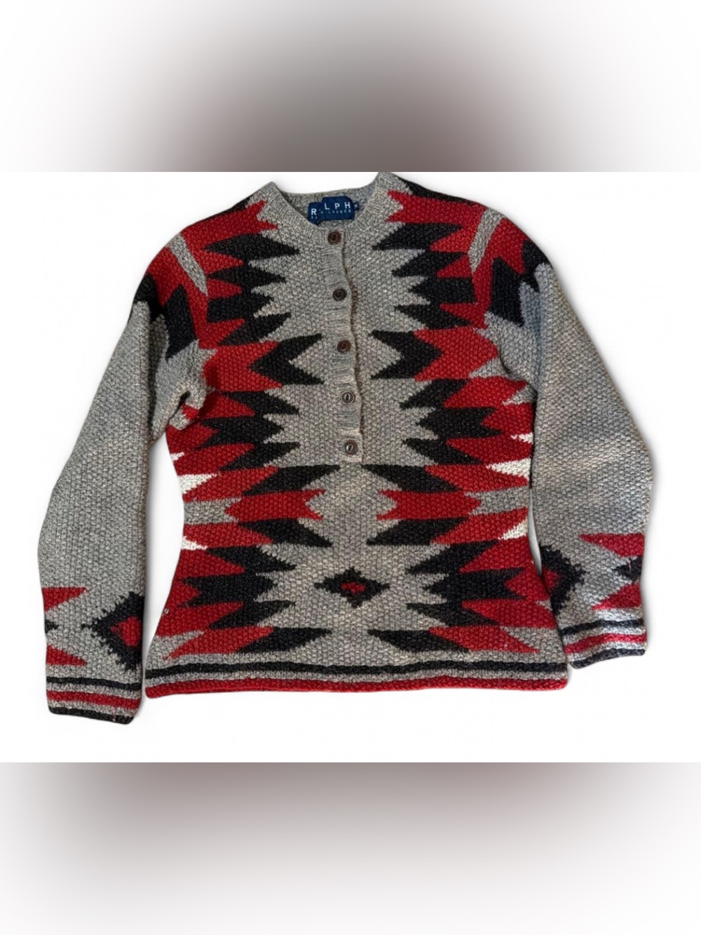 Vintage 90s Ralph by Ralph Lauren native print Henley sweater